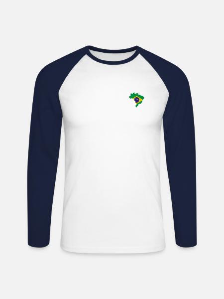 Det brasilianske flag i landform - Langærmet herre-baseballshirt - hvid/marineblå