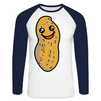 Erdnuss Nuss freundlich Sympathisch nett Emotion - Unisex Baseballshirt langarm - Weiß/Navy - Vorne - Nik (191cm)
