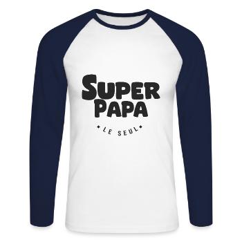 Super Papa Geschenk Papa Vatertag - Unisex Baseballshirt langarm - Weiß/Navy - Vorne - Nik (191cm)