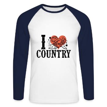 I like country music - Unisex Long Sleeve Baseball T-Shirt - white/navy - Front - Nik (191cm)