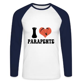 j aime parapente - T-shirt baseball manches longues Homme - blanc/marine - Devant - Nik (191cm)