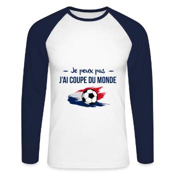 J'peux pas j'ai mondial France - T-shirt baseball manches longues Homme - blanc/marine - Devant - Nik (191cm)