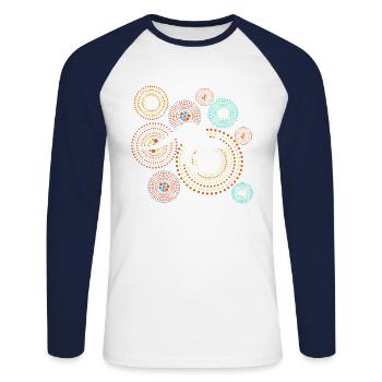Kangaroo Aboriginal dot art style - Unisex Long Sleeve Baseball T-Shirt - white/navy - Front - Nik (191cm)