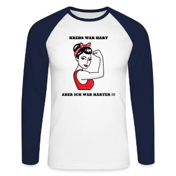 Cancer fighting statement motivation gift tshirt - Unisex Long Sleeve Baseball T-Shirt - white/navy - Front - Nik (191cm)