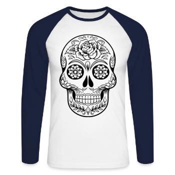 Mexican Skull with Rose - Unisex Long Sleeve Baseball T-Shirt - white/navy - Front - Nik (191cm)