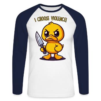 I Choose Violence - Unisex Long Sleeve Baseball T-Shirt - white/navy - Front - Nik (191cm)