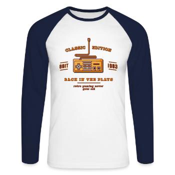 Retro Gamer - NES - Unisex Baseballshirt langarm - Weiß/Navy - Vorne - Nik (191cm)