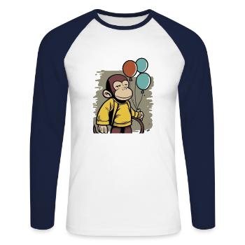 Monkey holds balloons birthday shirt - Unisex Long Sleeve Baseball T-Shirt - white/navy - Front - Nik (191cm)