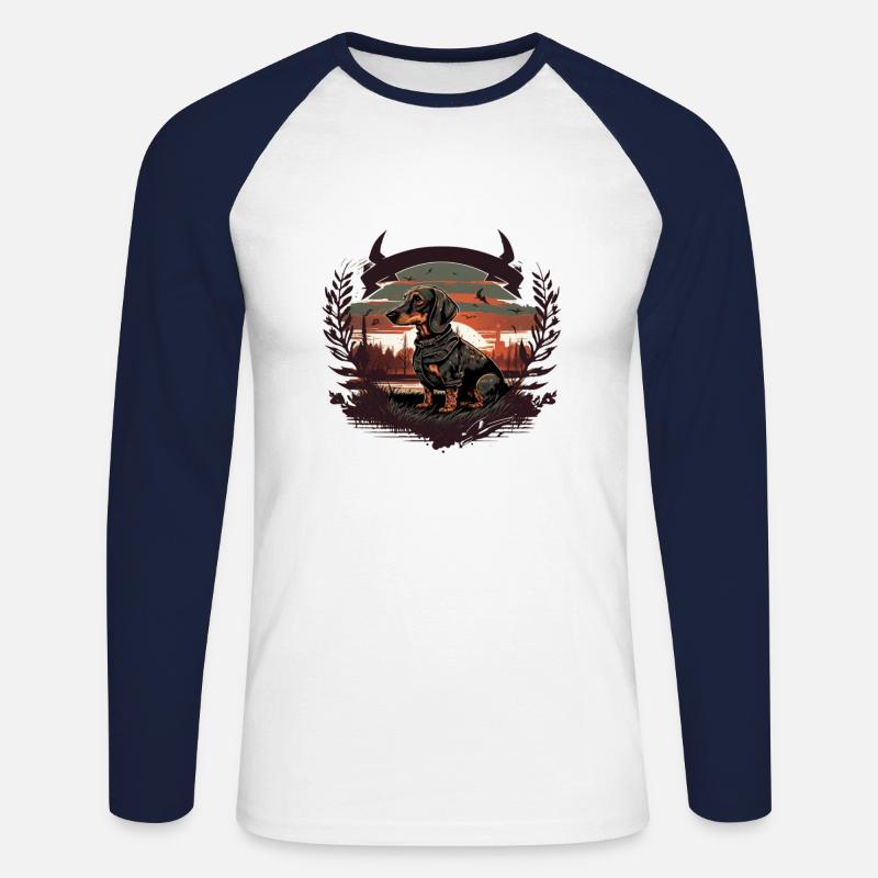 Dackel Jagdhund mit Sonne - Unisex Baseballshirt langarm - Weiß/Navy