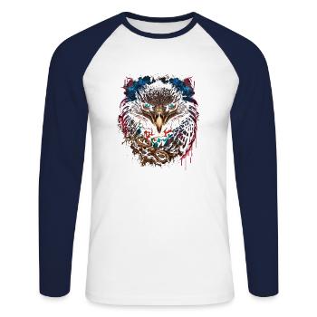 Adler | Eagle’s Head | Eagle | Effet 3D - T-shirt baseball manches longues Homme - blanc/marine - Devant - Nik (191cm)