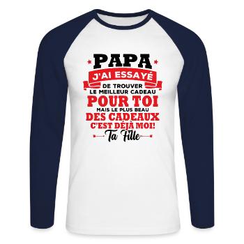 Papa j'ai essayé de trouver le meilleur des cadeau - T-shirt baseball manches longues Homme - blanc/marine - Devant - Nik (191cm)