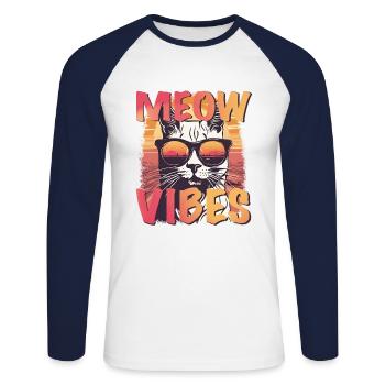 Vibrations miaou - T-shirt baseball manches longues Homme - blanc/marine - Devant - Nik (191cm)