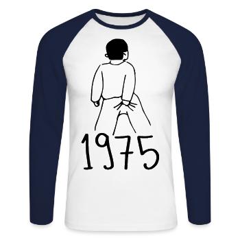 1975 Anniversaire 1975 - T-shirt baseball manches longues Homme - blanc/marine - Devant - Nik (191cm)