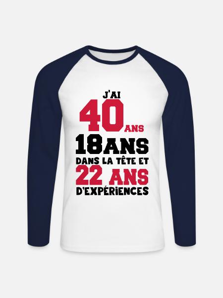 j'ai 40 ans - T-shirt baseball manches longues Homme - blanc/marine