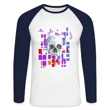Pixel image with skull - Unisex Long Sleeve Baseball T-Shirt - white/navy - Front - Nik (191cm)