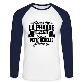 Ne pas lire la phrase suivante - T-shirt baseball manches longues Homme - blanc/marine - Devant - Nik (191cm)