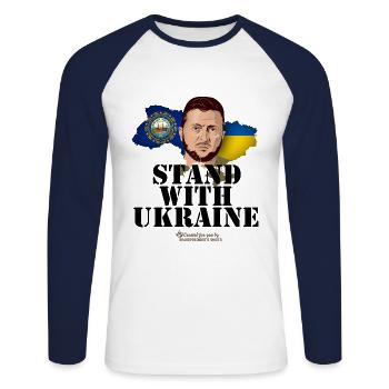Ukraine New Hampshire Zelenskyj T-shirt design - T-shirt baseball manches longues Homme - blanc/marine - Devant - Nik (191cm)