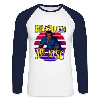 Brazilian Jiu Jitsu - Unisex Long Sleeve Baseball T-Shirt - white/navy - Front - Nik (191cm)