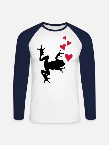 frog silhouette heart - Unisex Long Sleeve Baseball T-Shirt - white/navy