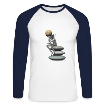 Holzkopf als Denker - Unisex Baseballshirt langarm - Weiß/Navy - Vorne - Nik (191cm)