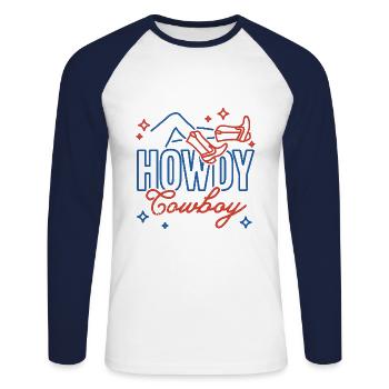 Howdy Cowboy - Unisex Baseballshirt langarm - Weiß/Navy - Vorne - Nik (191cm)