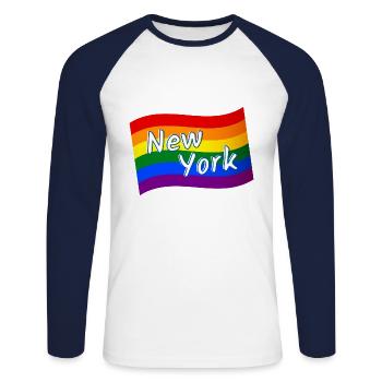 Gay Pride New York rainbow flag LGBT LGBTQ pride - Unisex Long Sleeve Baseball T-Shirt - white/navy - Front - Nik (191cm)