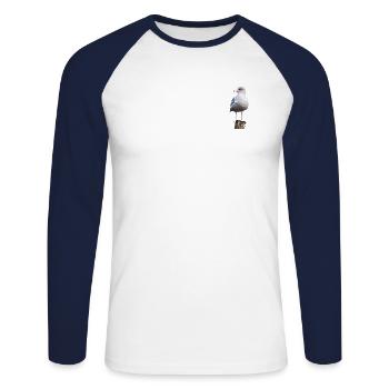La mouette - T-shirt baseball manches longues Homme - blanc/marine - Devant - Nik (191cm)