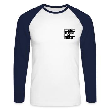 Kein Mensch ist illegal - Unisex Baseballshirt langarm - Weiß/Navy - Vorne - Nik (191cm)