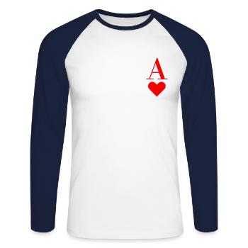 Heart Ace - Unisex Long Sleeve Baseball T-Shirt - white/navy - Front - Nik (191cm)