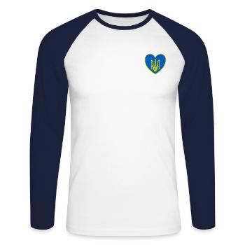 Ukraine Armoiries Coeur - T-shirt baseball manches longues Homme - blanc/marine - Devant - Nik (191cm)