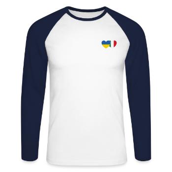 Ukraine Italien Herz Flagge - Unisex Baseballshirt langarm - Weiß/Navy - Vorne - Nik (191cm)