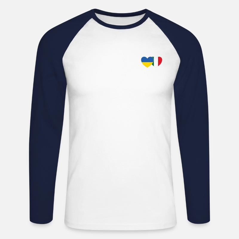 Ucraina Italia Cuore Bandiera - Maglia da baseball a manica lunga da uomo - bianco/navy