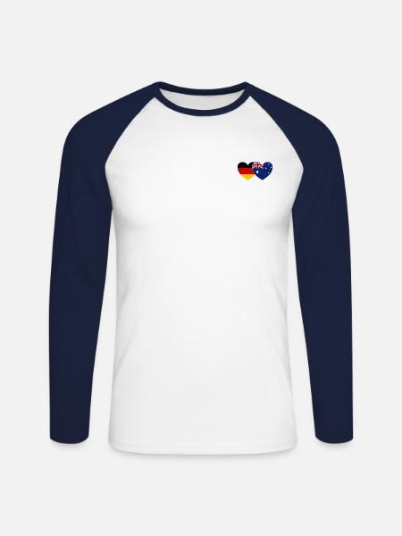 Germany Australia Flag Heart - Unisex Long Sleeve Baseball T-Shirt - white/navy