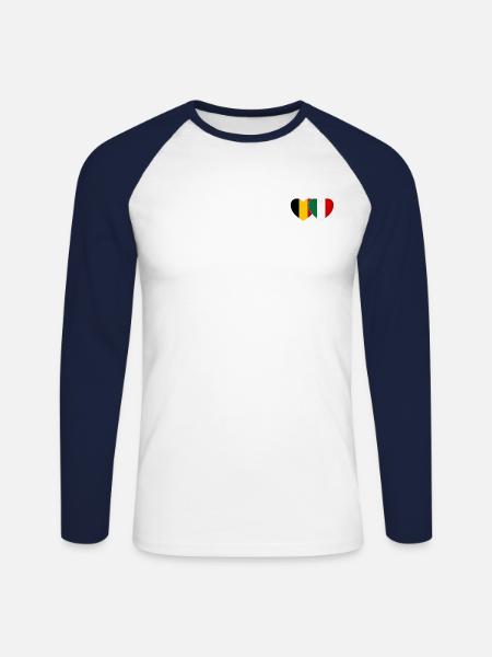 Belgium Italy Flag Heart - Unisex Long Sleeve Baseball T-Shirt - white/navy