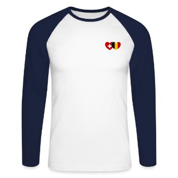 Suisse Belgique Drapeau Cœur - T-shirt baseball manches longues Homme - blanc/marine - Devant - Nik (191cm)