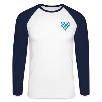 Bavière, Drapeau bavarois, coeur - T-shirt baseball manches longues Homme - blanc/marine - Devant - Nik (191cm)