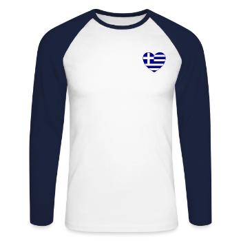 Greece Flag Heart of Hellas - Unisex Long Sleeve Baseball T-Shirt - white/navy - Front - Nik (191cm)