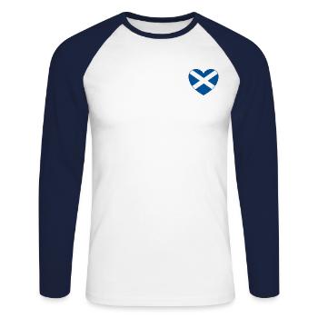 Scotland Flag Heart - Unisex Long Sleeve Baseball T-Shirt - white/navy - Front - Nik (191cm)