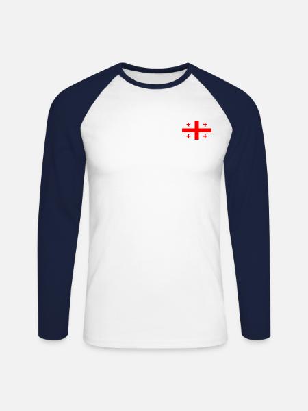 Flag of Georgia - Unisex Long Sleeve Baseball T-Shirt - white/navy