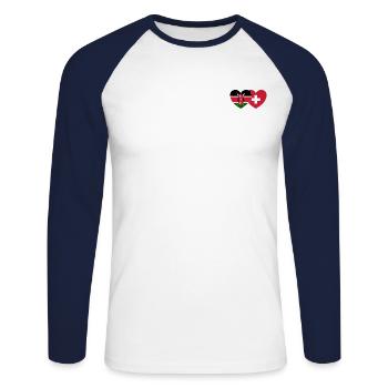 Kenya Suisse Drapeau Coeur - T-shirt baseball manches longues Homme - blanc/marine - Devant - Nik (191cm)
