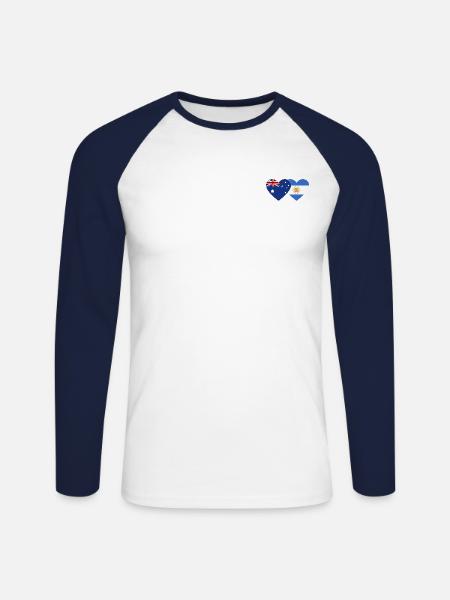 Australia Argentina flag heart - Unisex Long Sleeve Baseball T-Shirt - white/navy