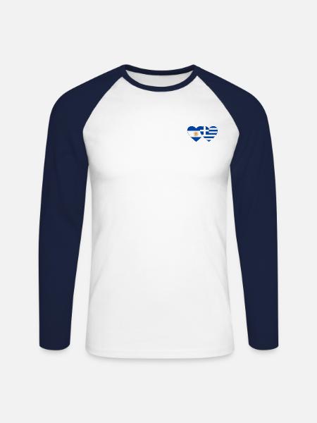Argentine Grèce Drapeau Coeur - T-shirt baseball manches longues Homme - blanc/marine