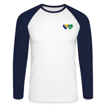 Bosnie Pakistan drapeau coeur - T-shirt baseball manches longues Homme - blanc/marine - Devant - Nik (191cm)