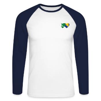 Pakistan Bosnie drapeau coeur - T-shirt baseball manches longues Homme - blanc/marine - Devant - Nik (191cm)