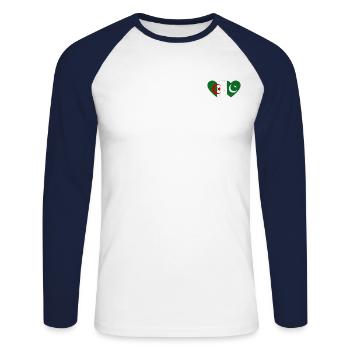 Algérie Pakistan Drapeau Coeur - T-shirt baseball manches longues Homme - blanc/marine - Devant - Nik (191cm)