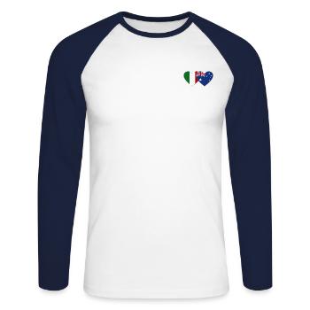 Italy Australia Flag Heart - Unisex Long Sleeve Baseball T-Shirt - white/navy - Front - Nik (191cm)