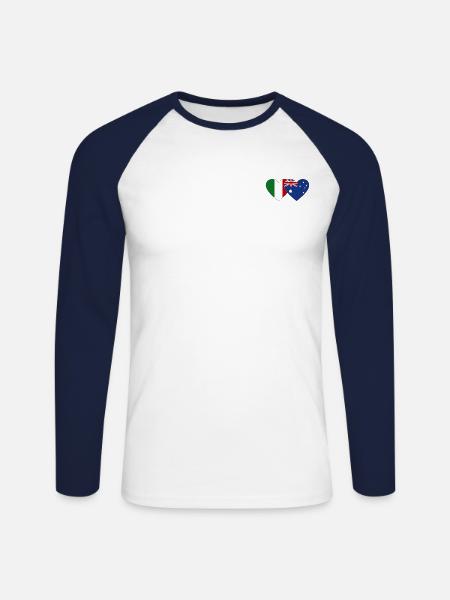 Italy Australia Flag Heart - Unisex Long Sleeve Baseball T-Shirt - white/navy