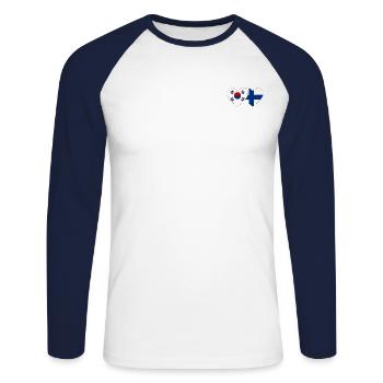 Corée du Sud Finlande Drapeau Coeur - T-shirt baseball manches longues Homme - blanc/marine - Devant - Nik (191cm)