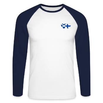 Ecosse Finlande Drapeau Coeur - T-shirt baseball manches longues Homme - blanc/marine - Devant - Nik (191cm)