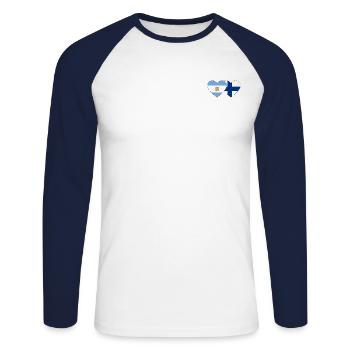 Argentine Finlande Drapeau Coeur - T-shirt baseball manches longues Homme - blanc/marine - Devant - Nik (191cm)